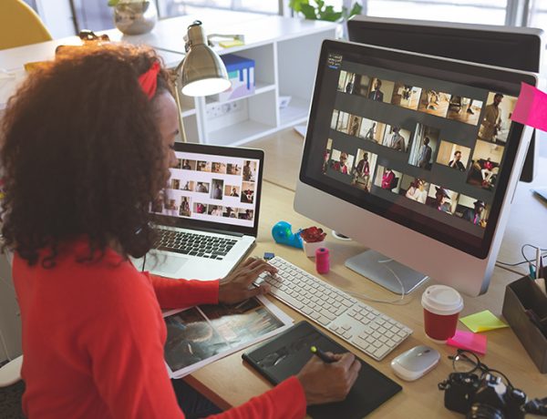 A woman working at a computer