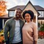 Couple standing in front of a house