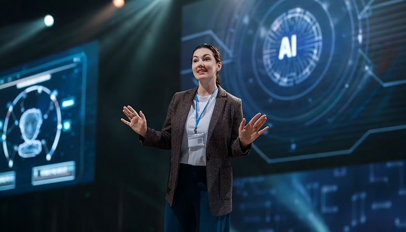 A woman speaking about AI