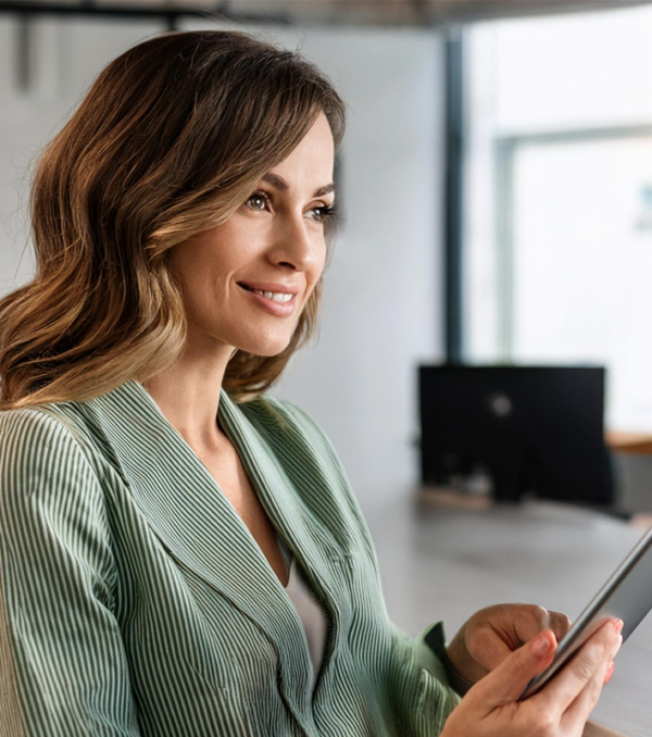 woman working on a iPad
